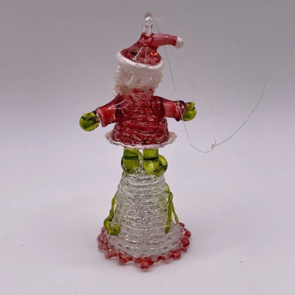 Vintage Hand Blown Spun Art Glass Santa Bell Noel‎ Christmas Ornament